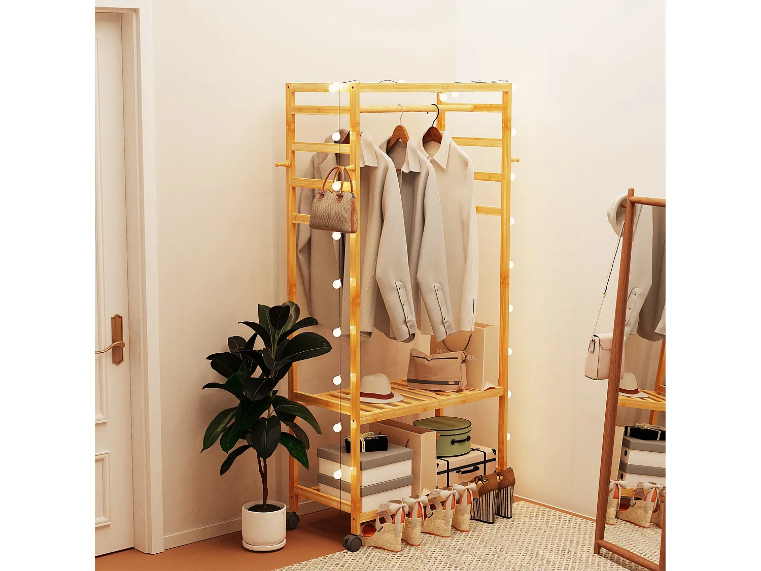 Porte vêtements sur pieds roulant armoire ouverte penderie 78x37x120cm