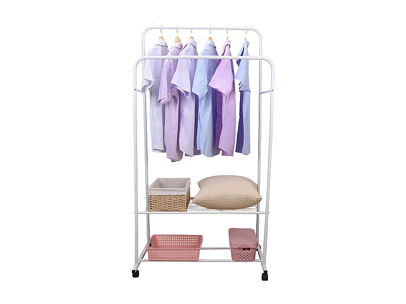 Portant à vêtements roulant penderie double avec roulettes porte manteau 80.5x51x155cm