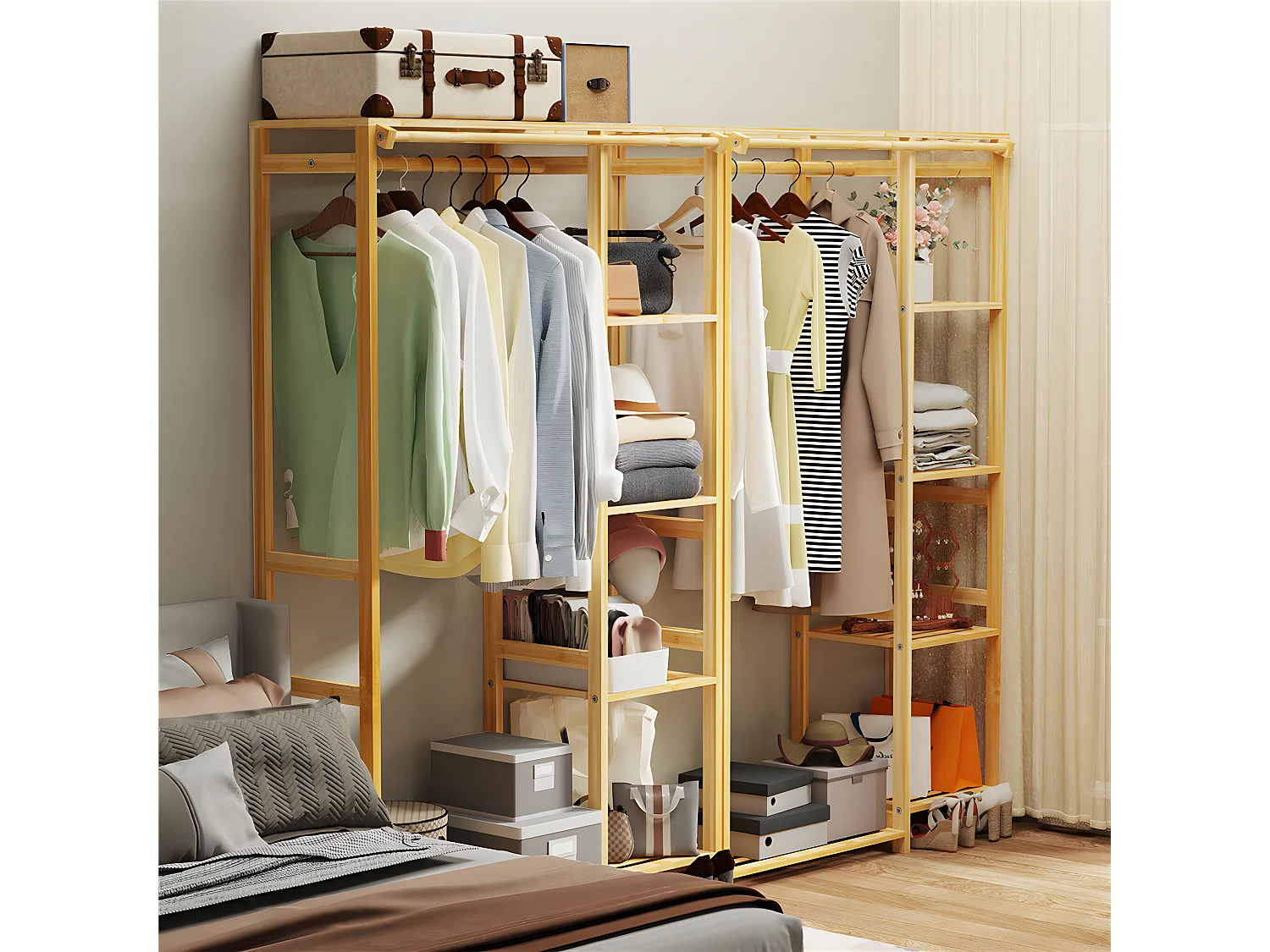 Penderie à vêtement porte manteau sur pieds armoire ouverte 90x30x146xcm