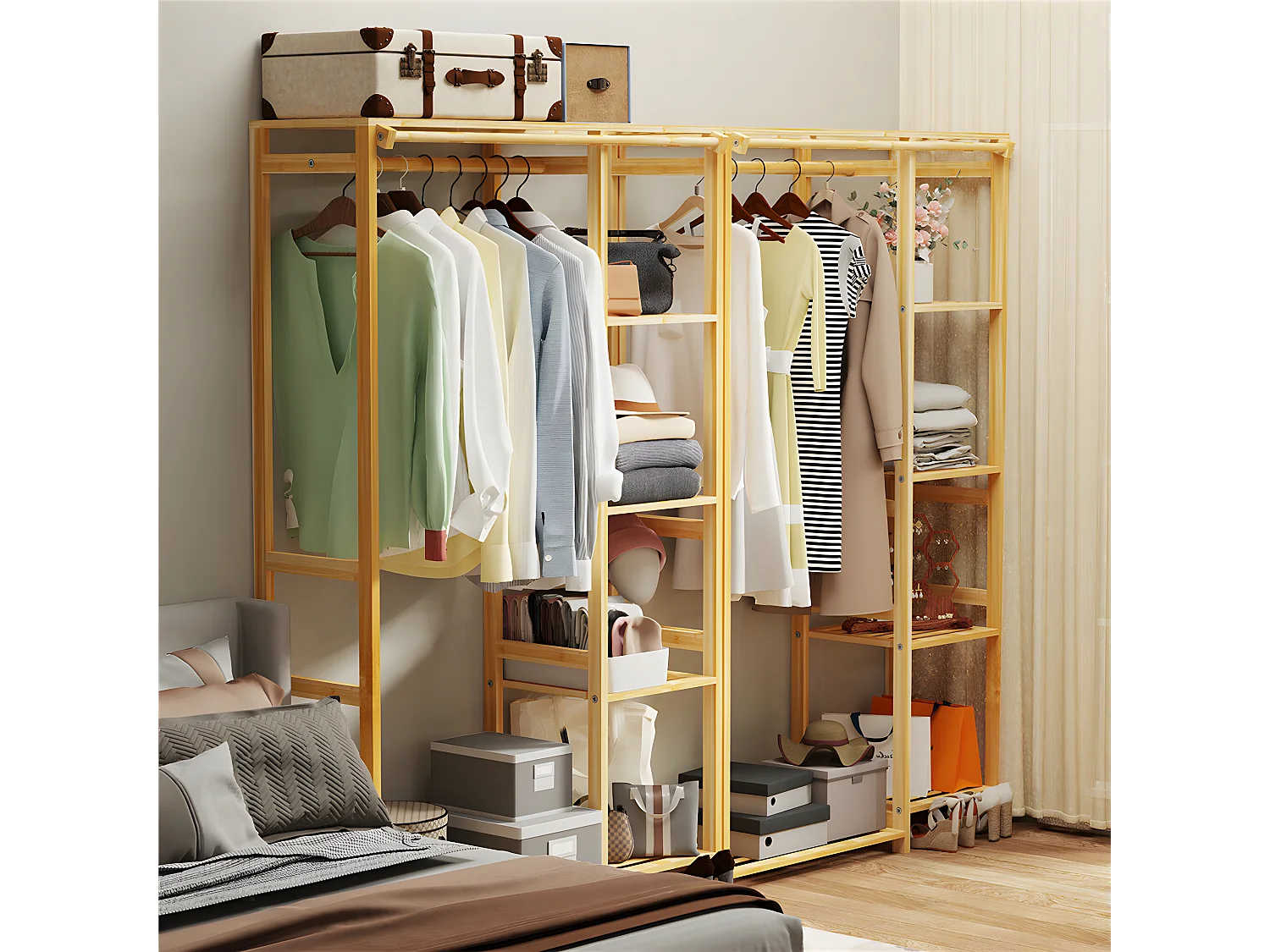 Penderie à vêtement porte manteau sur pieds armoire ouverte 90x30x146xcm