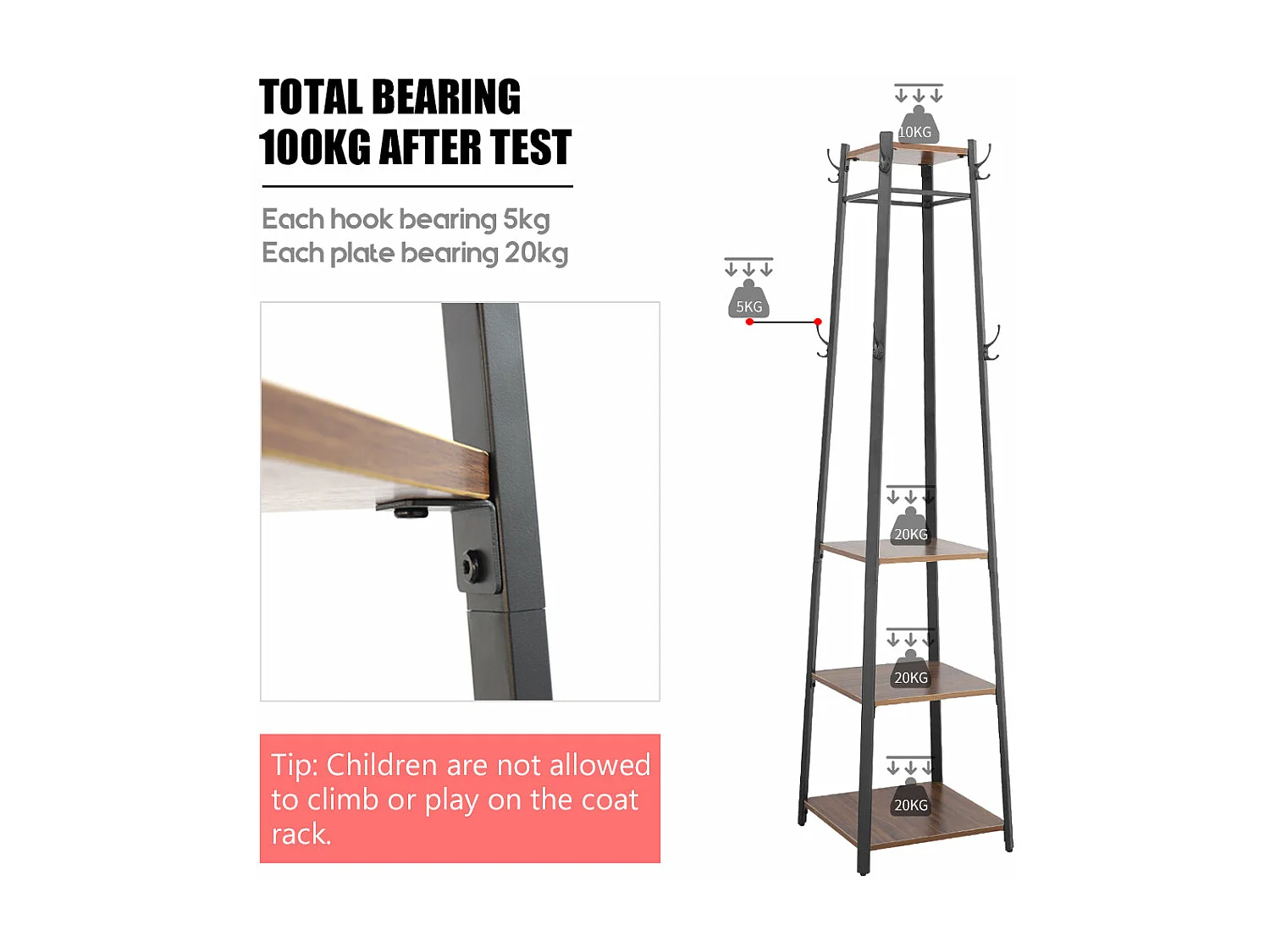 Garderobenständer auf Füßen Papagei Design Garderobenständer mit 4 Ablagen Massiver Kleiderständer Garderobenständer 8 Haken 43x43x180cm