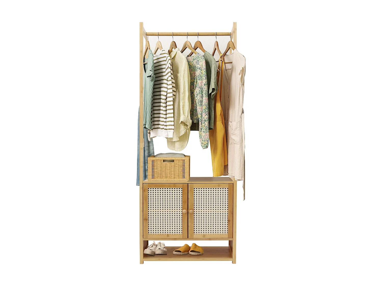 Portant à vêtement en bambou porte manteau solide sur pieds 53x31.5x168cm