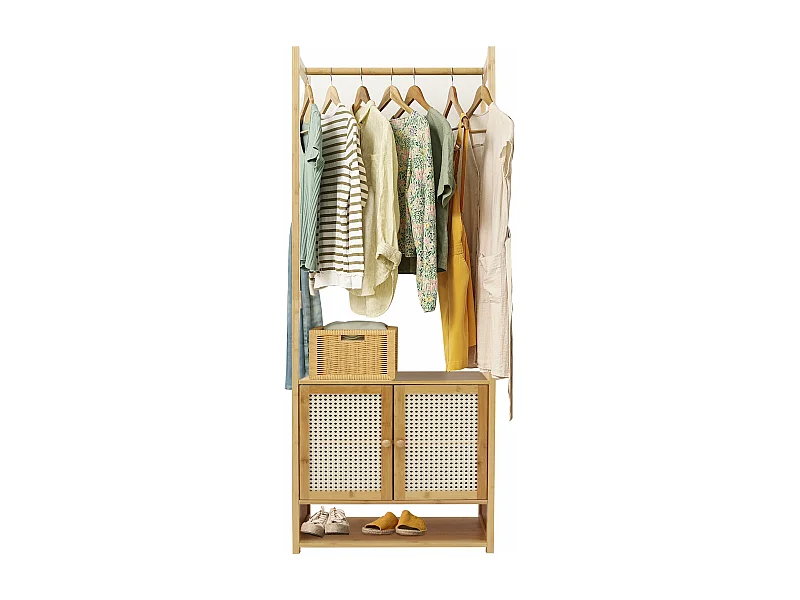 Portant à vêtement en bambou porte manteau solide sur pieds 53x31.5x168cm
