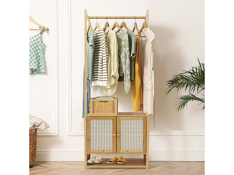 Portant à vêtement en bambou porte manteau solide sur pieds 53x31.5x168cm