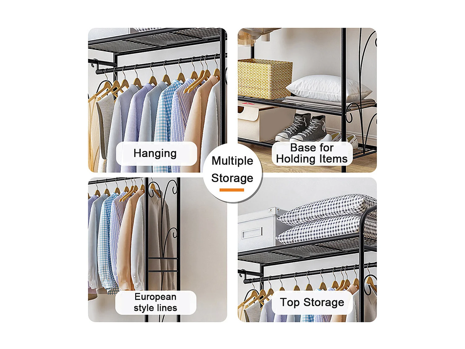 Porte manteau sur pieds porte manteau design perroquet avec 4 étagères porte vêtement solide portemanteaux 8 crochet 43x43x180cm