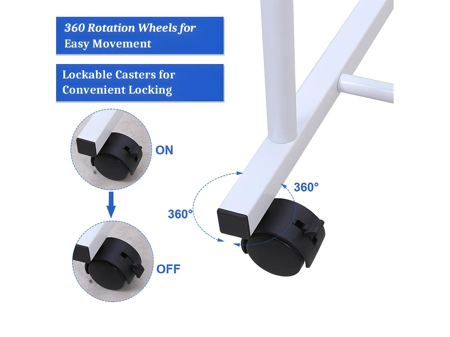 Portant à vêtements à roulettes penderie vêtements solide multifontionnel porte manteaux professionnel à 2 p?les 80.5x51x155cm