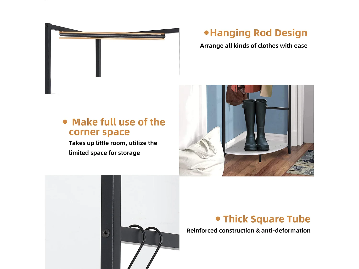 Garderobenständer auf Eckfüßen Kleiderständer mit Ablage Flur Garderobe für Schlafzimmer Wohnzimmer Zuhause 62x46x171cm