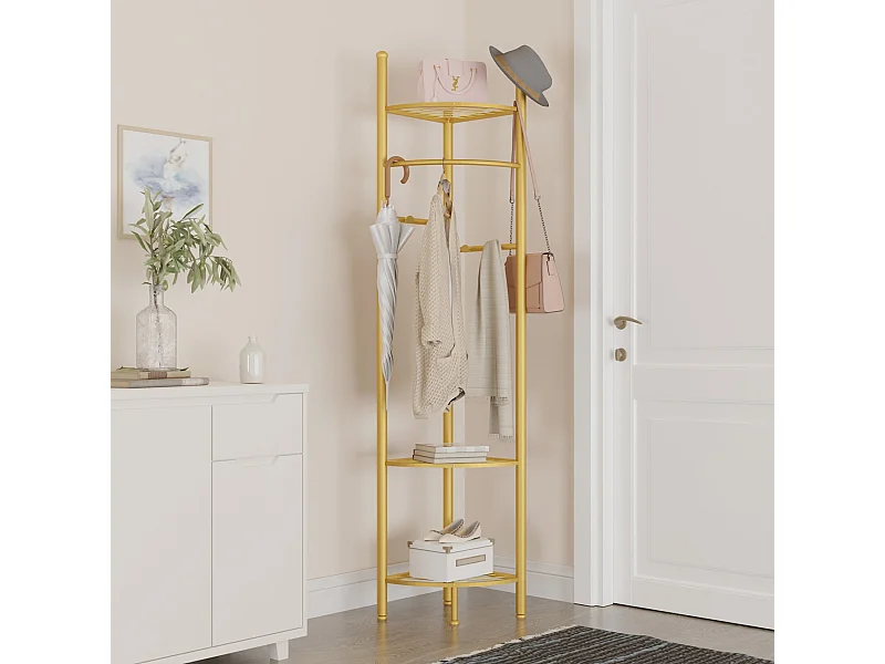 Porte manteau sur pieds d’angle portant à vêtements avec étagère vestiaire d’entrée 44.5x174cm