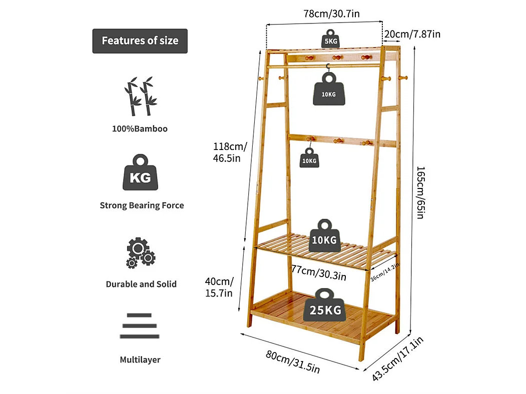 Portant à vêtement solide penderie vêtement portique armoire rangement pour vêtements et chaussures 43.5x80x165cm
