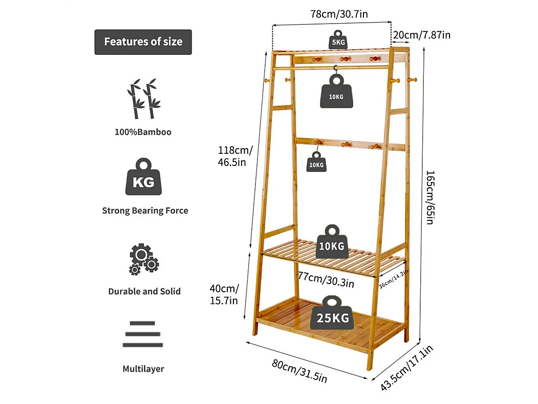 Robuust kledingrek voor kleding en schoenen 43,5x80x165cm