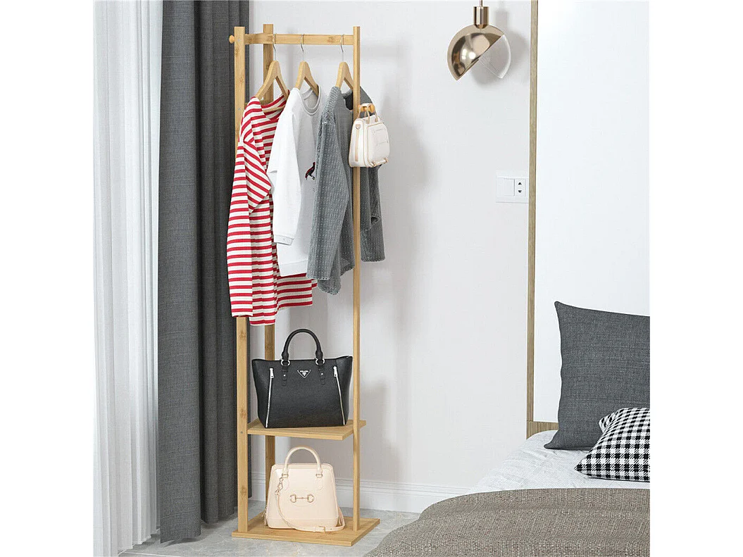 Porte manteau sur pieds en bambou portant à vêtements charge max 35kg 38x30x155cm