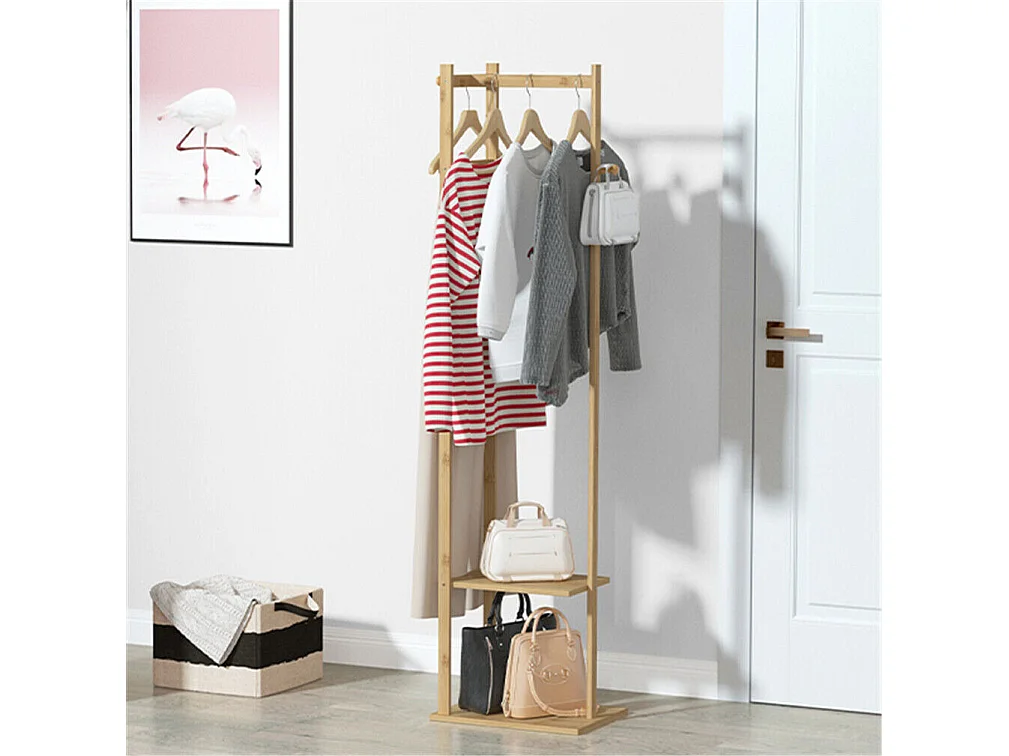 Porte manteau sur pieds en bambou portant à vêtements charge max 35kg 38x30x155cm