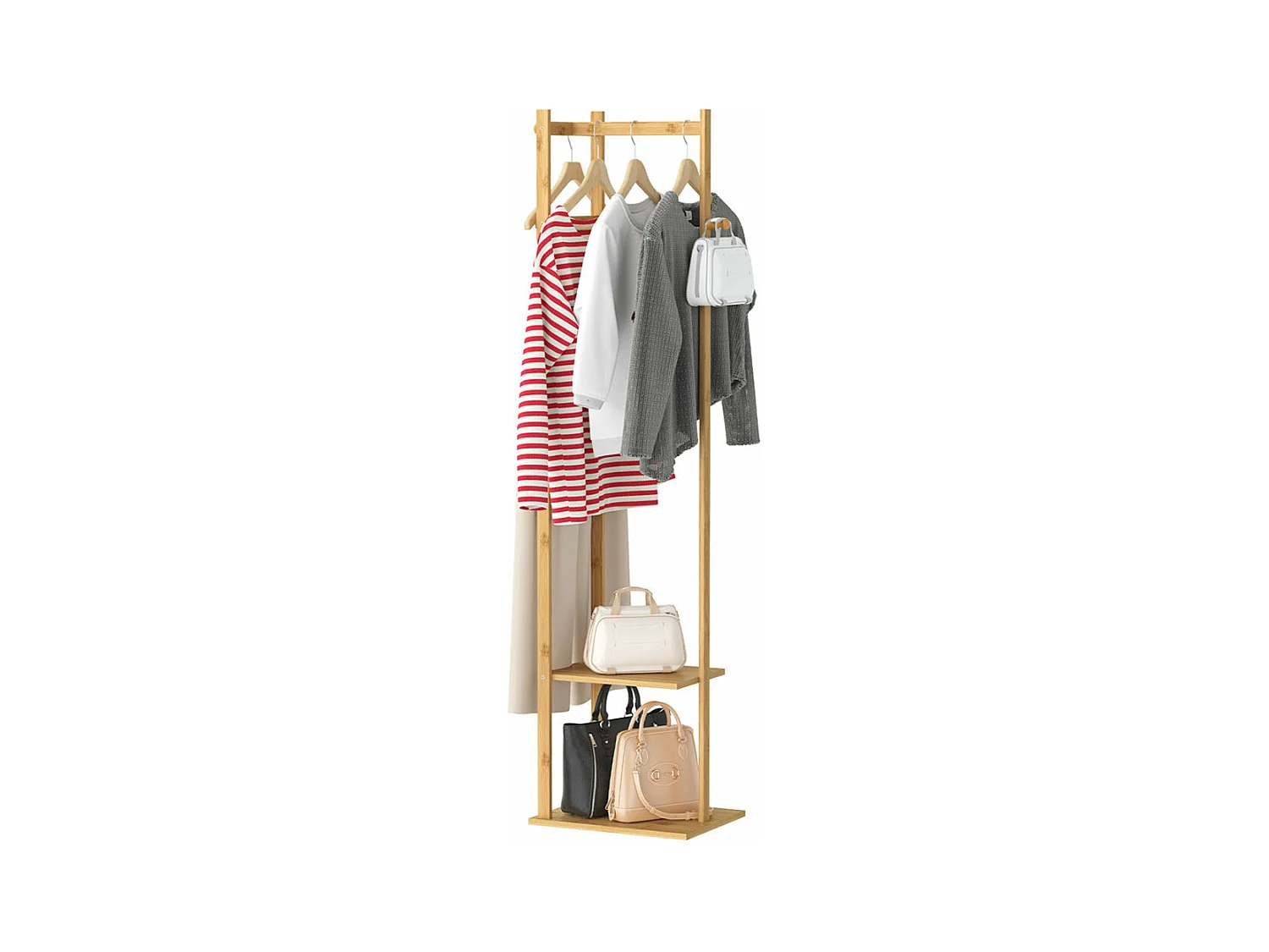 Porte manteau sur pieds en bambou portant à vêtements charge max 35kg 38x30x155cm