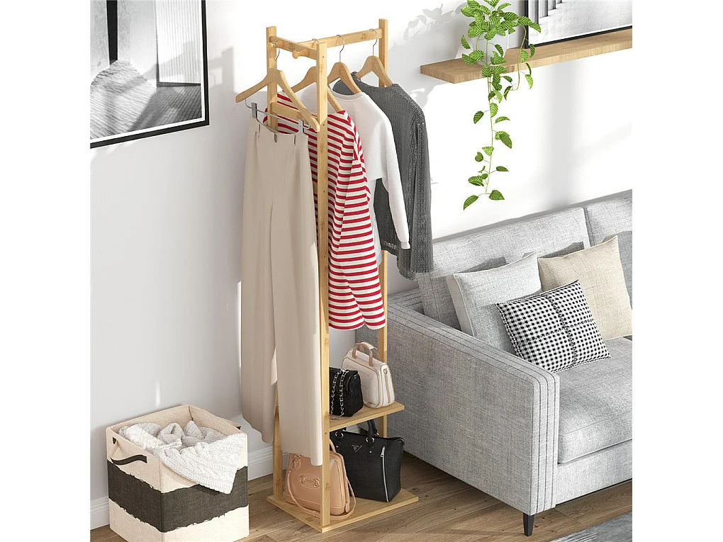 Appendiabiti in bambù con piedini, appendiabiti, carico massimo 35 kg, 38x30x155 cm