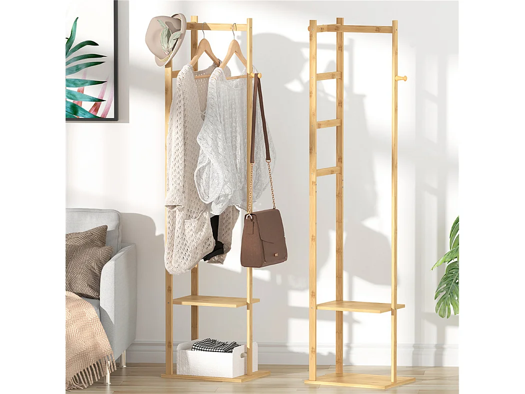 Appendiabiti in bambù con piedini, appendiabiti, carico massimo 35 kg, 38x30x155 cm