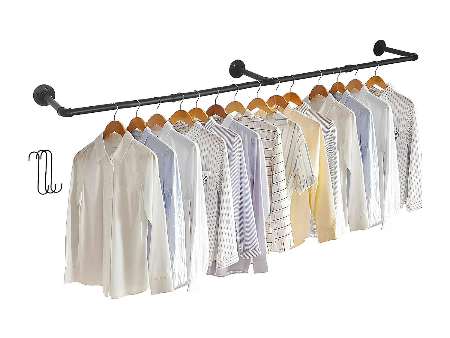 Penderie murale vêtement suspendue solide porte manteau design portant à vêtement industriel tringle amovible 180x27x2.5cm