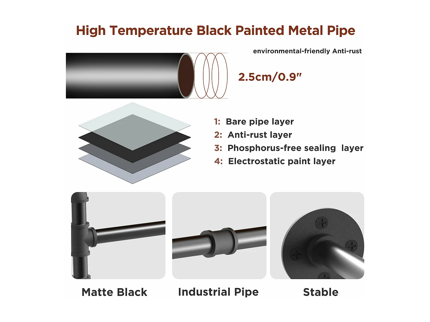 Penderie murale vêtement suspendue solide porte manteau design portant à vêtement industriel tringle amovible 180x27x2.5cm