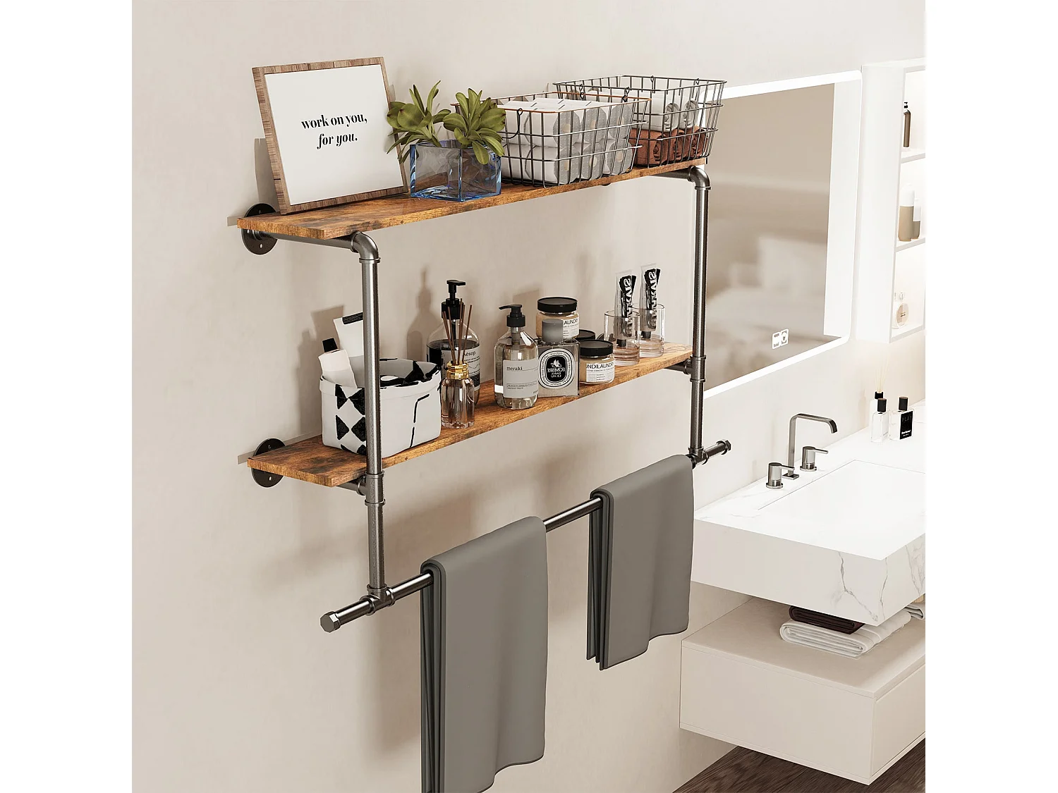 Wandgarderobe mit Ablagen, Hängegarderobe, Designergarderobe 116x20,5x64,5cm