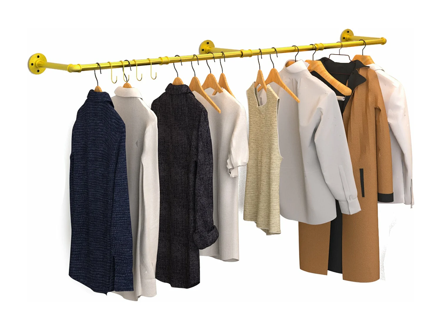 Wandmontierter Kleiderständer, hängender Industrie-Kleiderständer, massiver Garderobenständer, abnehmbare Designer-Kleiderstange, 180 x 27,5 x 2,5 cm