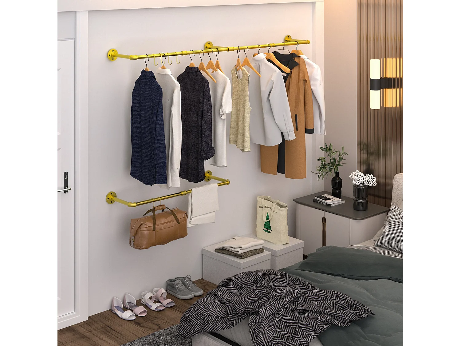 Wandmontierter Kleiderständer, hängender Industrie-Kleiderständer, massiver Garderobenständer, abnehmbare Designer-Kleiderstange, 180 x 27,5 x 2,5 cm