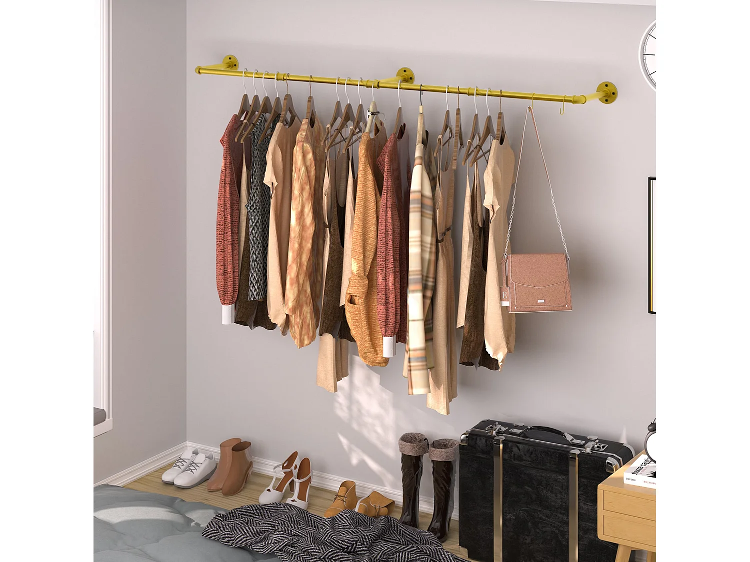 Wandmontierter Kleiderständer, hängender Industrie-Kleiderständer, massiver Garderobenständer, abnehmbare Designer-Kleiderstange, 180 x 27,5 x 2,5 cm