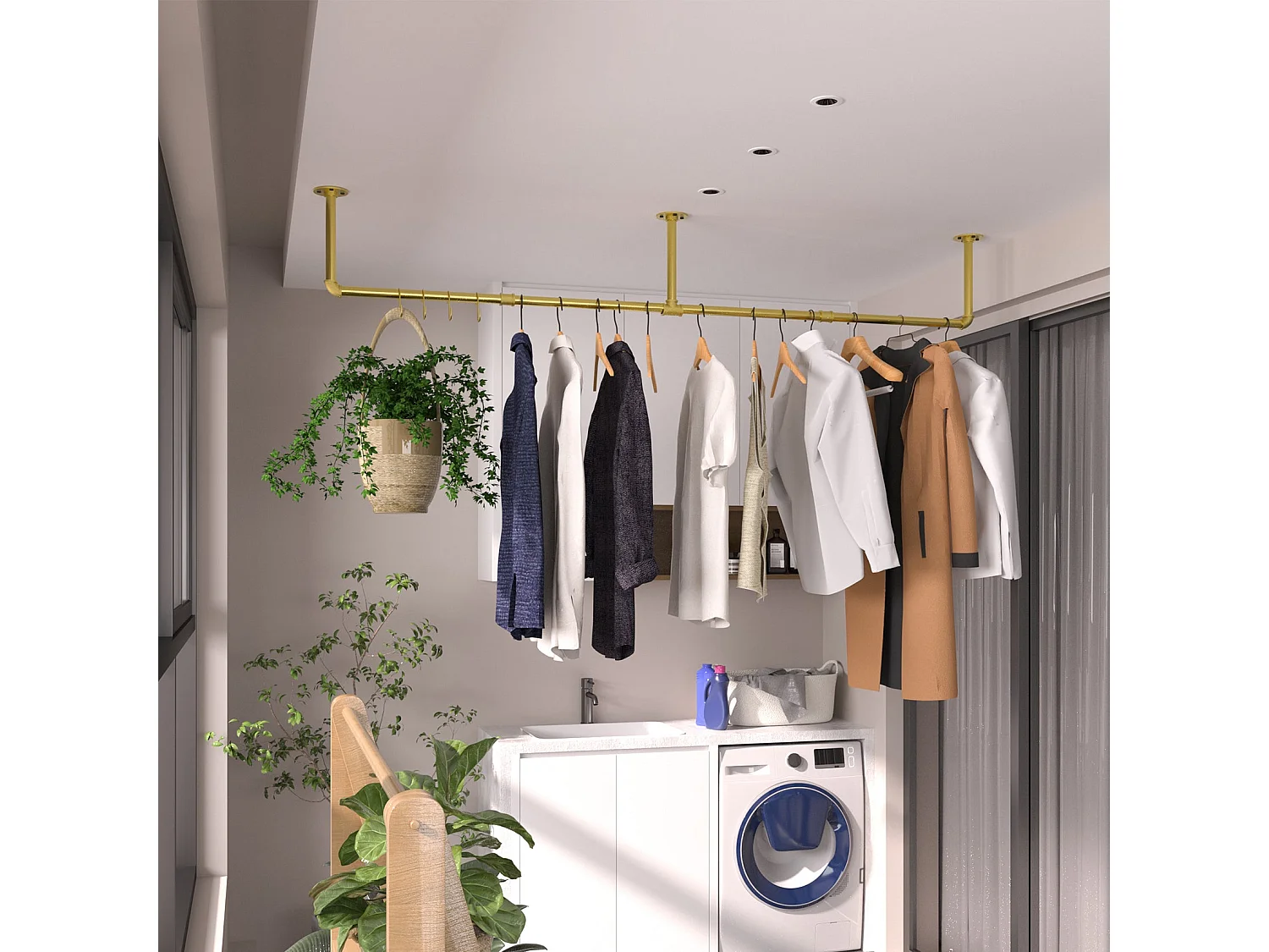 Wandmontierter Kleiderständer, hängender Industrie-Kleiderständer, massiver Garderobenständer, abnehmbare Designer-Kleiderstange, 180 x 27,5 x 2,5 cm