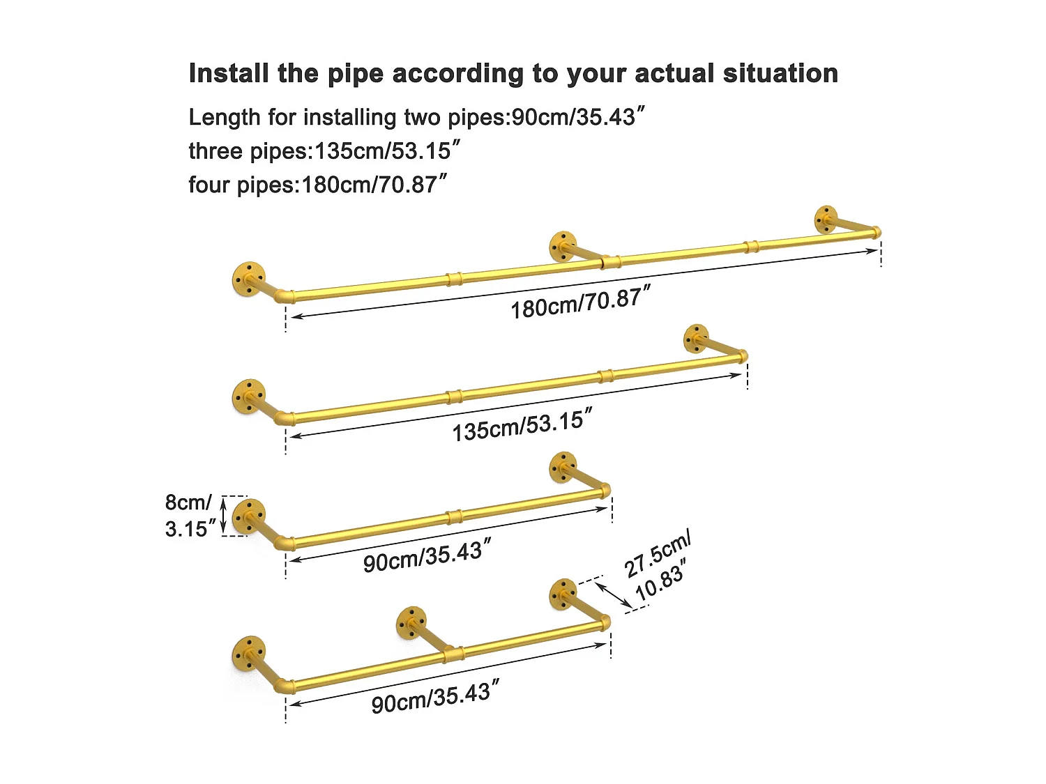 Penderie murale vêtement suspendue portant à vêtement industriel porte manteau solide  tringle vêtement design amovible 180x27.5x2.5cm