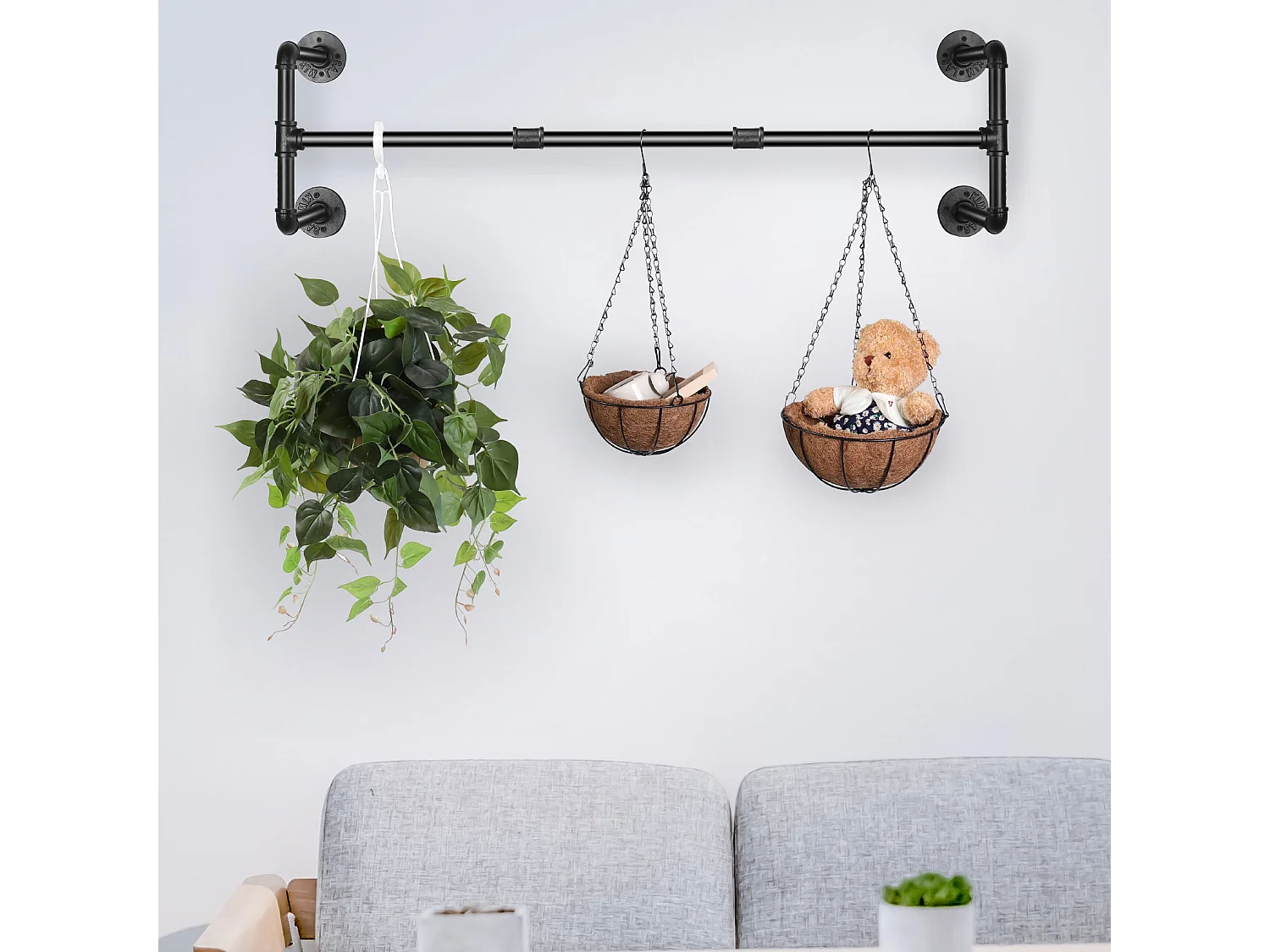 Penderie murale vêtement boutique portant à vêtement mural solide porte manteau industriel tringle vêtement design 100x31x2.5cm