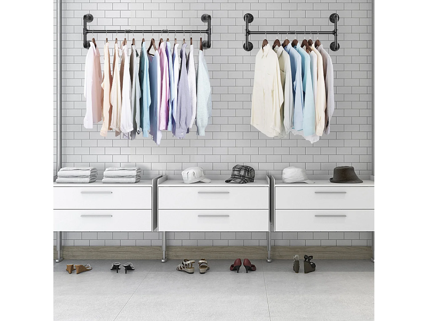 Penderie murale vêtement boutique portant à vêtement mural solide porte manteau industriel tringle vêtement design 100x31x2.5cm