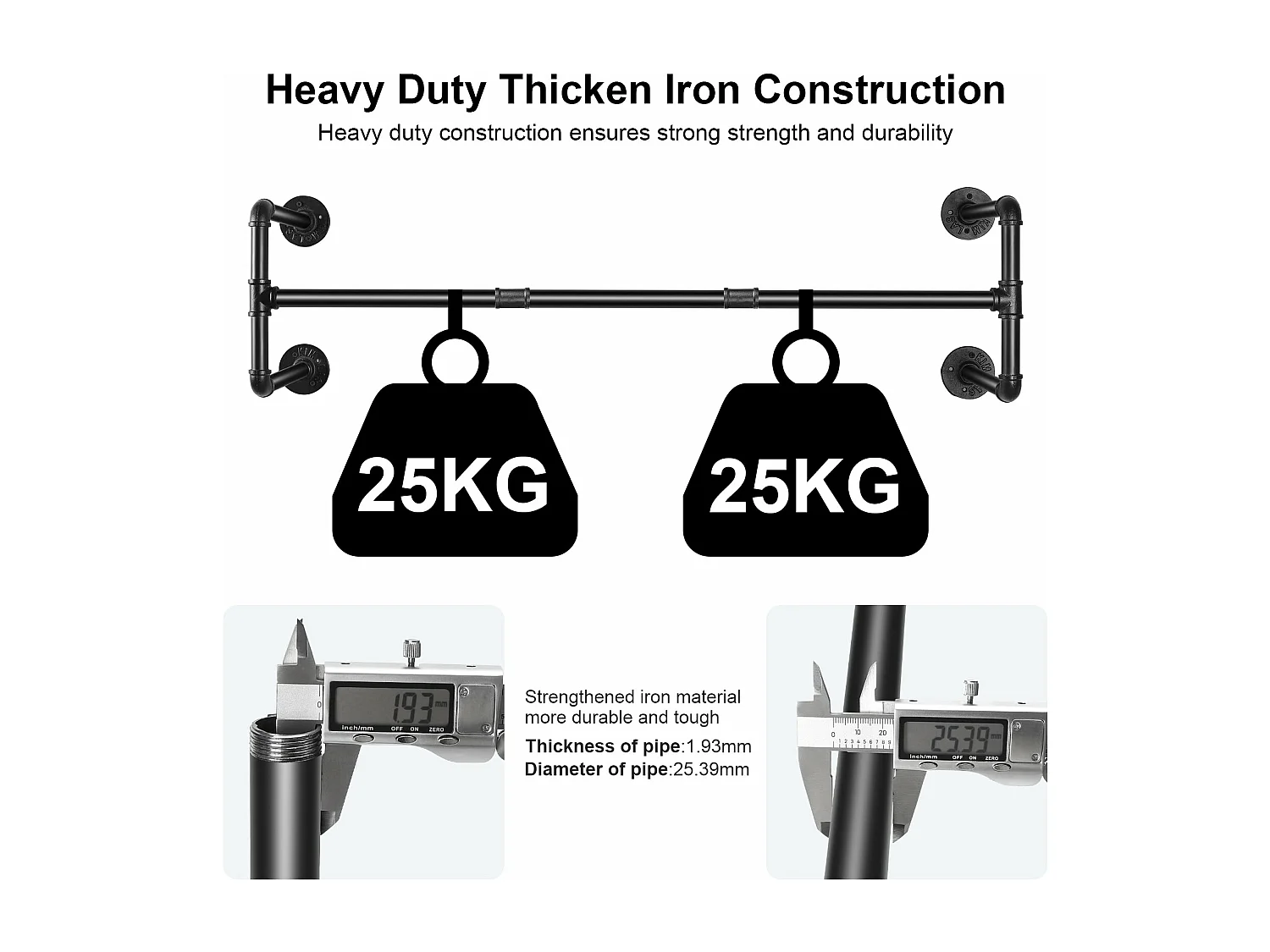 Penderie murale vêtement boutique portant à vêtement mural solide porte manteau industriel tringle vêtement design 100x31x2.5cm