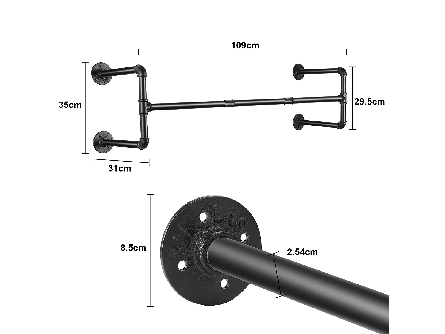 Penderie murale vêtement boutique portant à vêtement mural solide porte manteau industriel tringle vêtement design 100x31x2.5cm