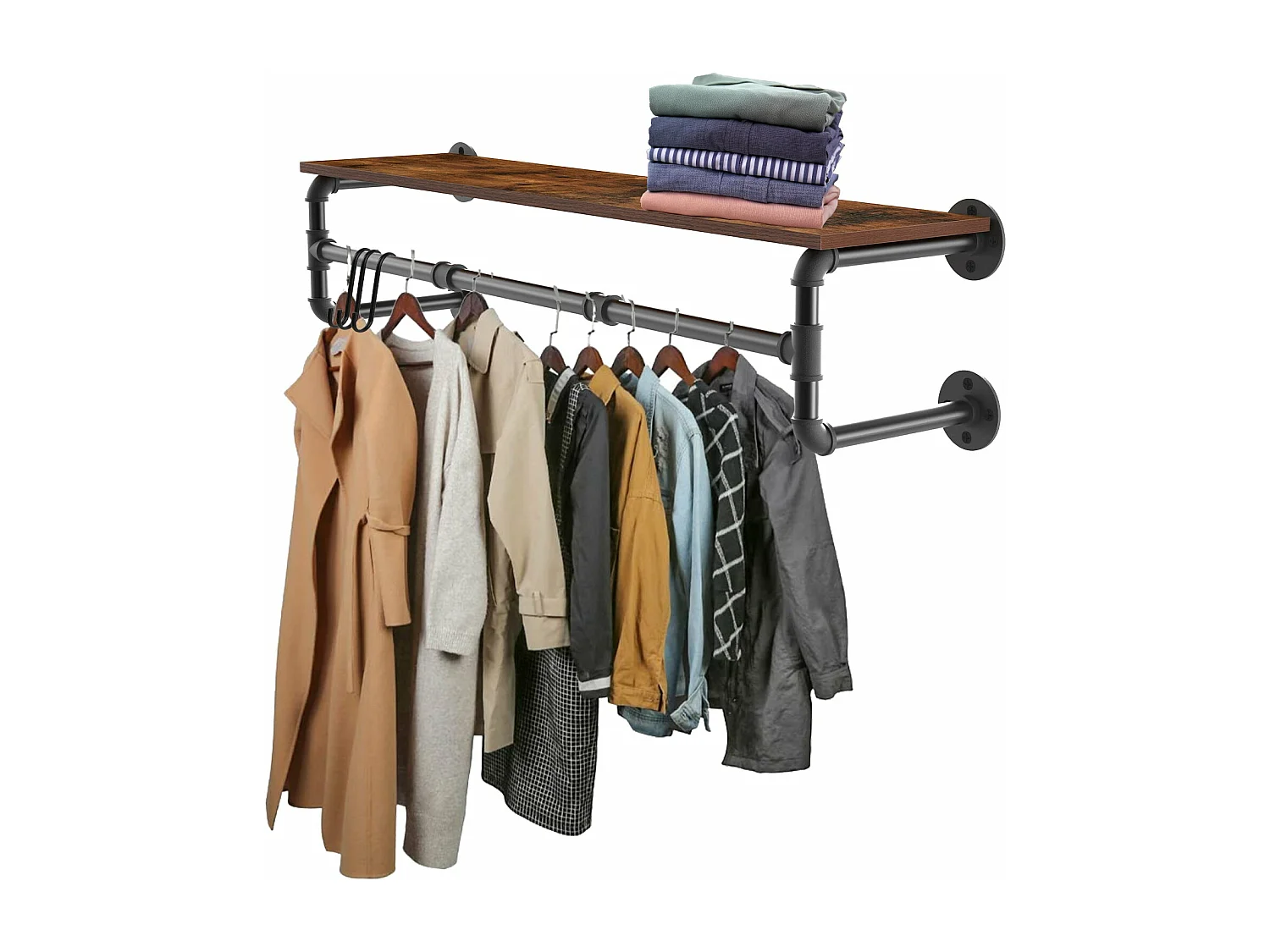 Penderie murale vêtement suspendue industriel portant à vêtement solide porte manteaul design avec étagère amovible 100x25x22cm