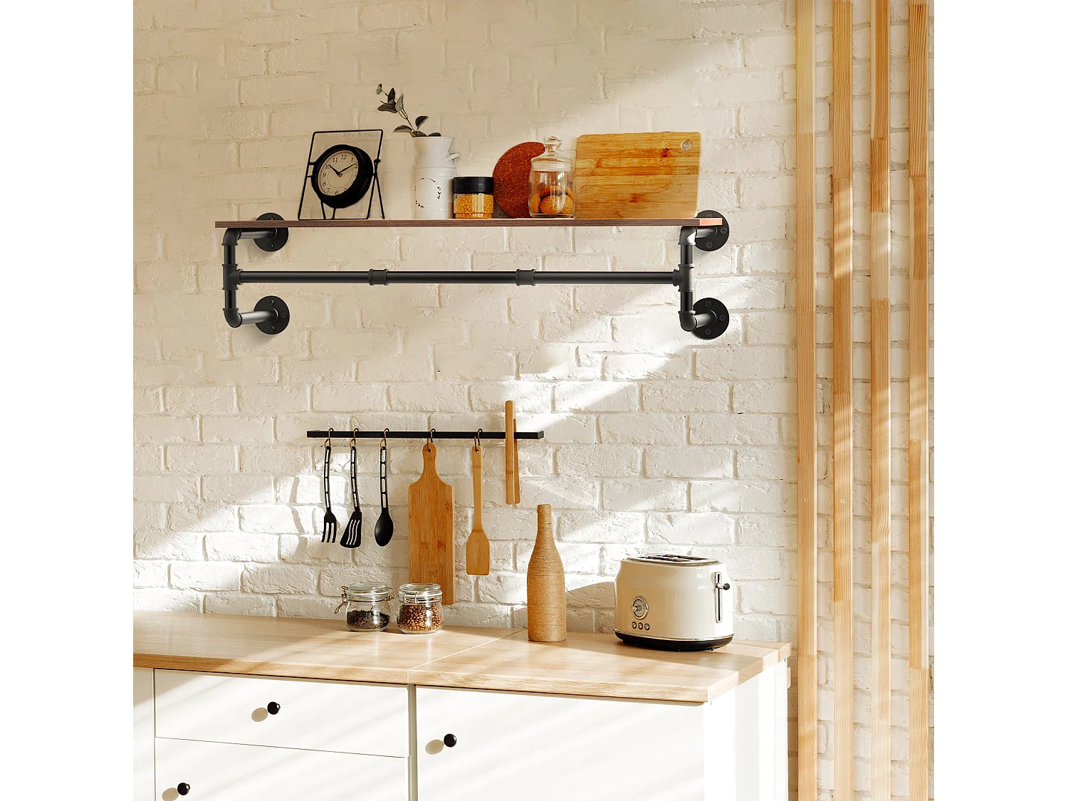 Penderie murale vêtement suspendue industriel portant à vêtement solide porte manteaul design avec étagère amovible 100x25x22cm