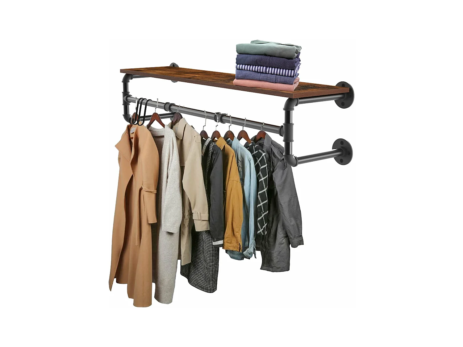 Penderie murale vêtement suspendue industriel portant à vêtement solide porte manteaul design avec étagère amovible 100x25x22cm