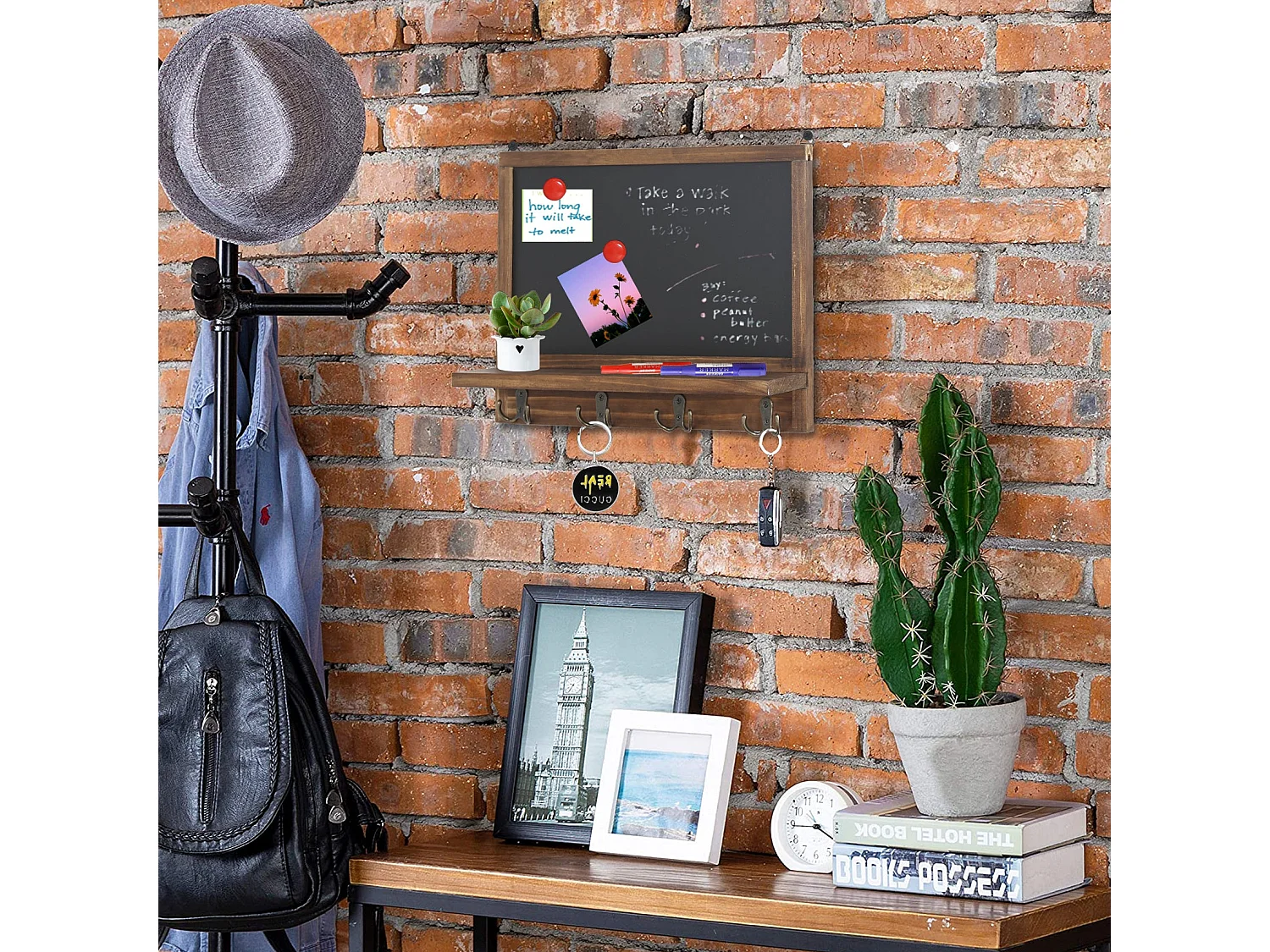 Tableau noir magnétique mural petite ardoise murale à craie effa?able avec porte clef tableau mémo vintage board 42x30cm