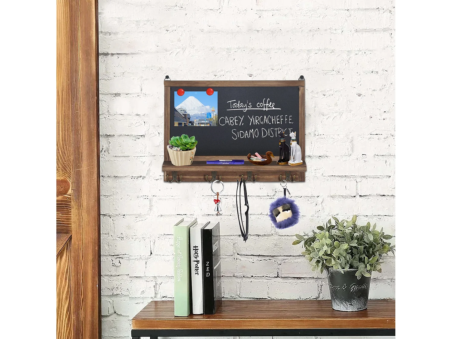 Tableau noir magnétique mural petite ardoise murale à craie effa?able avec porte clef tableau mémo vintage board 42x30cm