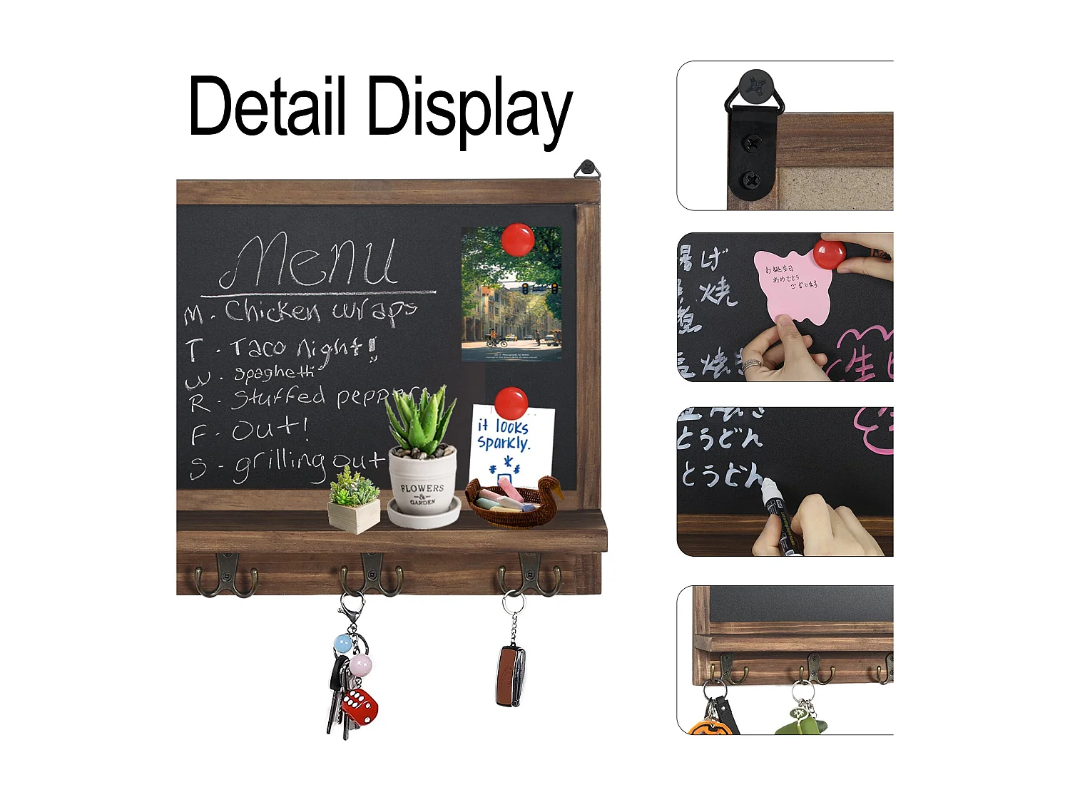 Tableau noir magnétique mural petite ardoise murale à craie effa?able avec porte clef tableau mémo vintage board 42x30cm