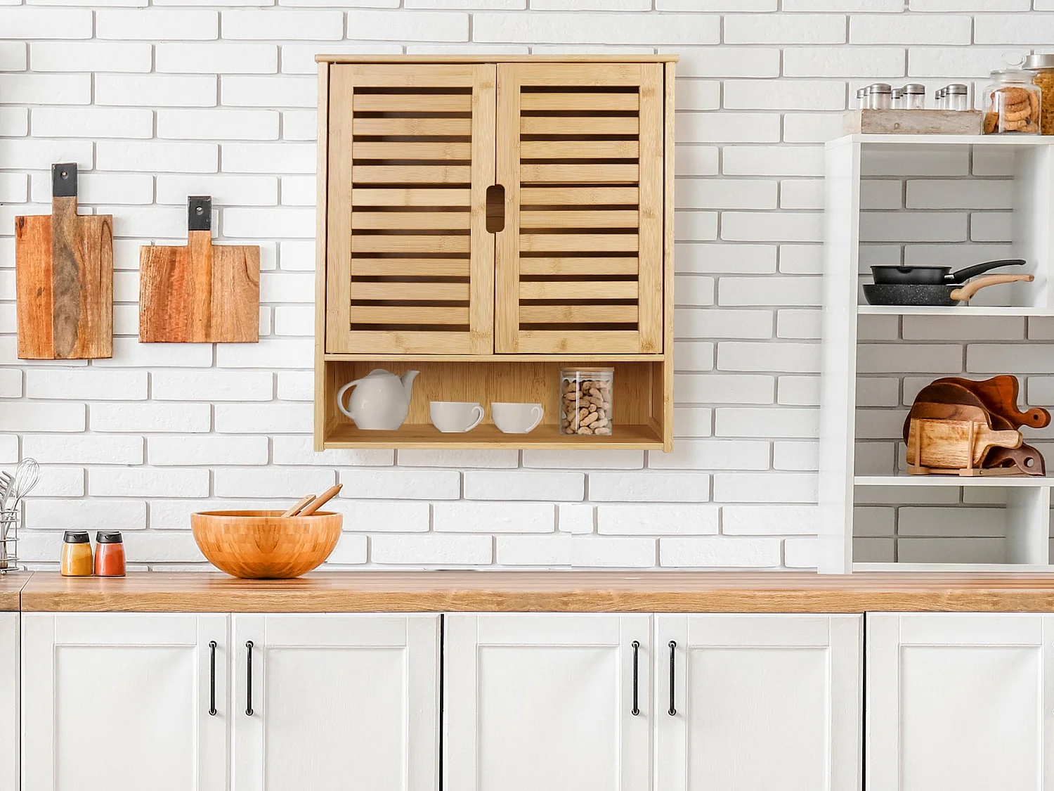 Meuble mural salle de bain armoire toilette suspendu placard wc 2 portes rangement cuisine murale avec étagères réglables 59x20.5x66.5cm