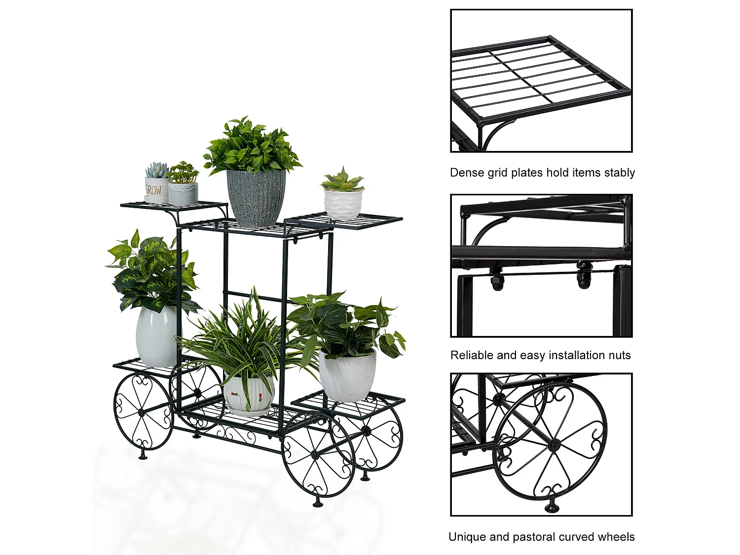 Porte plantes avec étagère plante support pot de fleurs parfait pour maison jardin 83x68.5x22cm