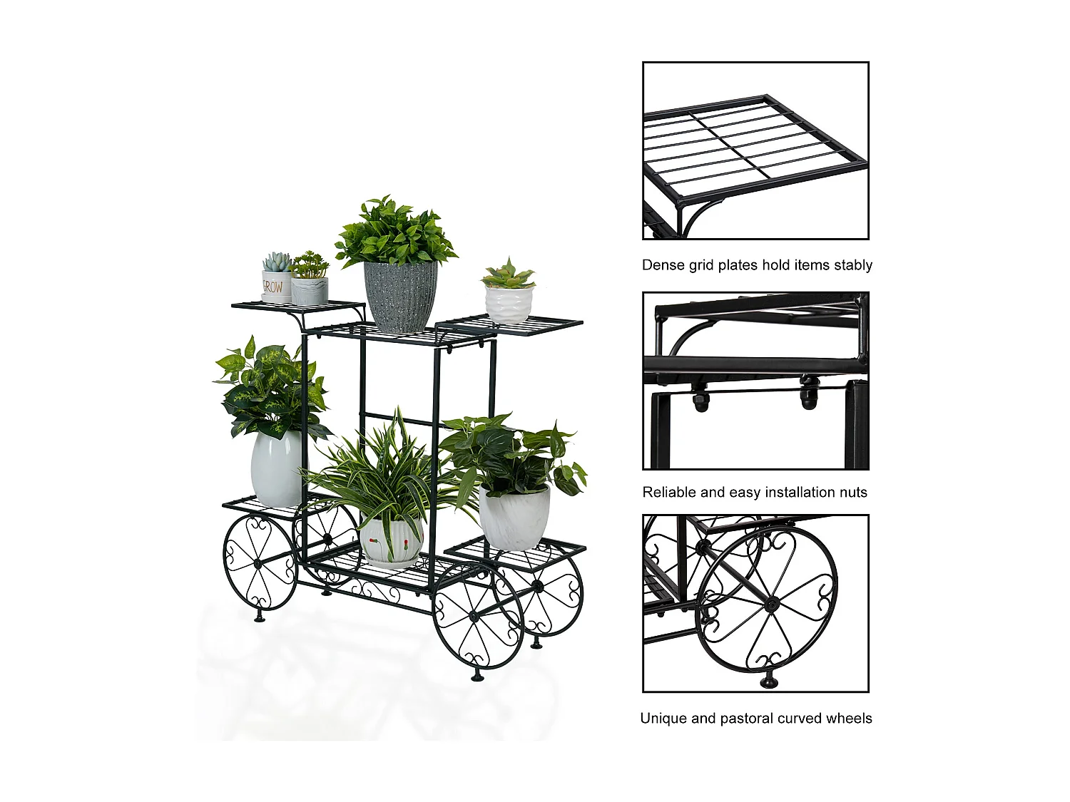 Porte plantes avec étagère plante support pot de fleurs parfait pour maison jardin 83x68.5x22cm