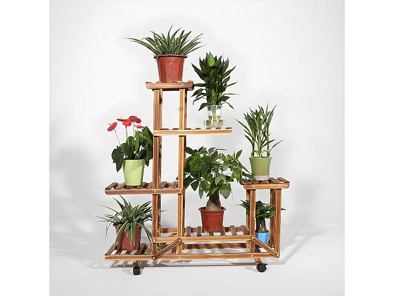 Étagère à fleurs à roulettes porte plante en bois pour balcon salon jardin 95x25x102cm