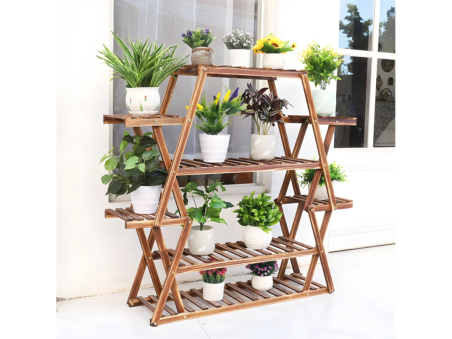 Porte plante intérieur étagère extérieur support plantes sur pied 105.5x95x25cm