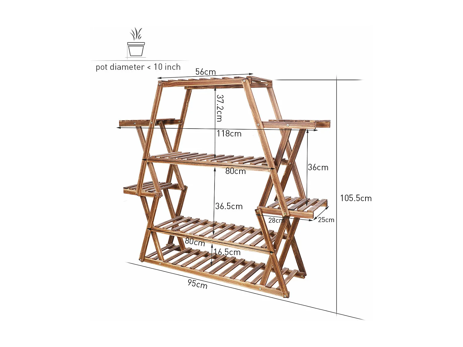Porte plante intérieur étagère extérieur support plantes sur pied 105.5x95x25cm
