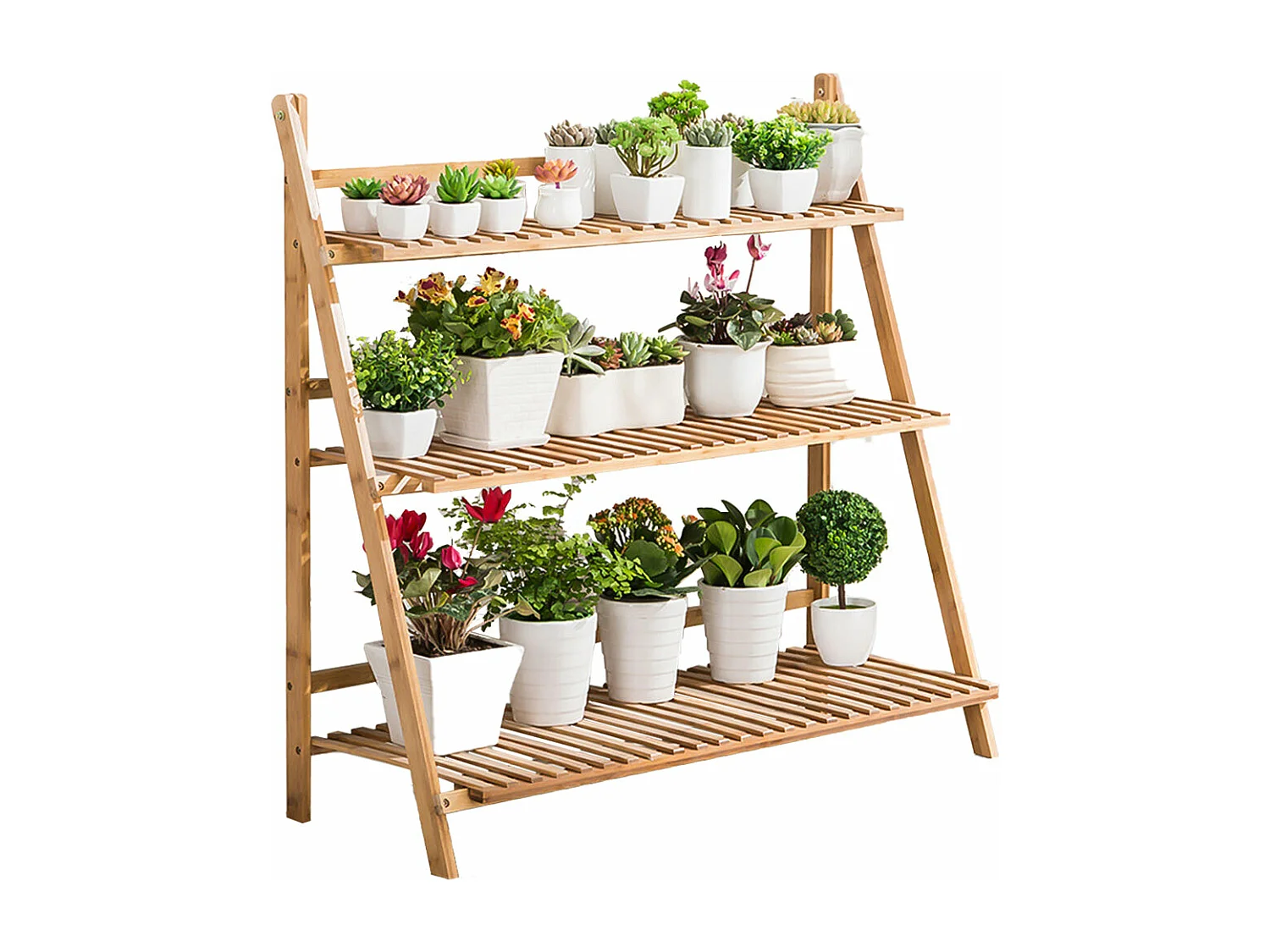 Étagère plantes intérieur support pliable porte plante polyvalent de 3 niveaux 100x38x97cm