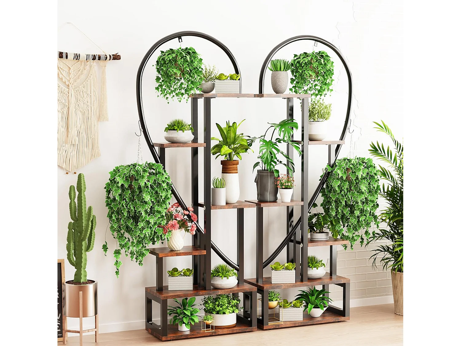 Porte plante intérieur en fer forgé étagère plantes support pot de fleurs à 6 niveau 165x112x28cm