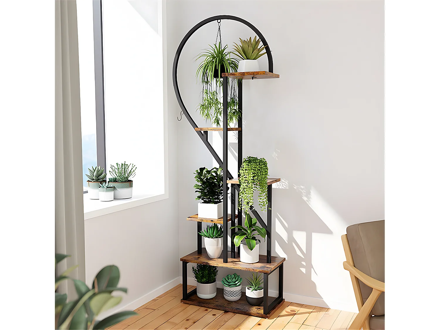 Porte plante intérieur en fer forgé étagère plantes support pot de fleurs à 6 niveau 165x112x28cm