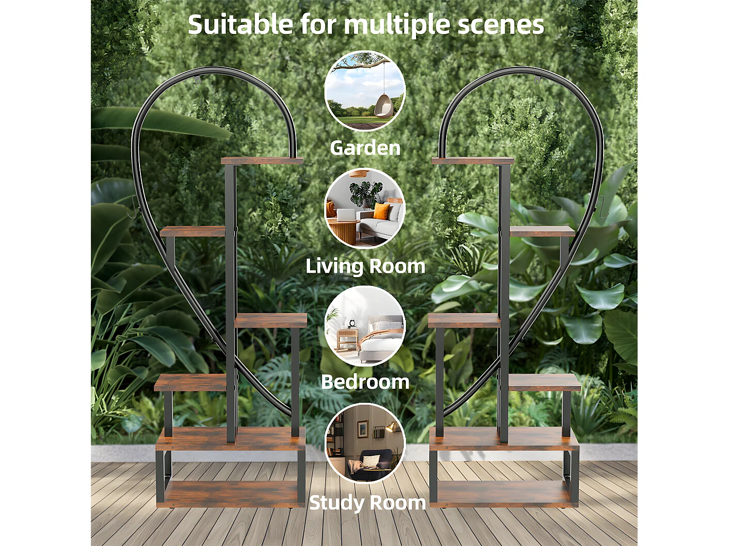 Porte plante intérieur en fer forgé étagère plantes support pot de fleurs à 6 niveau 165x112x28cm