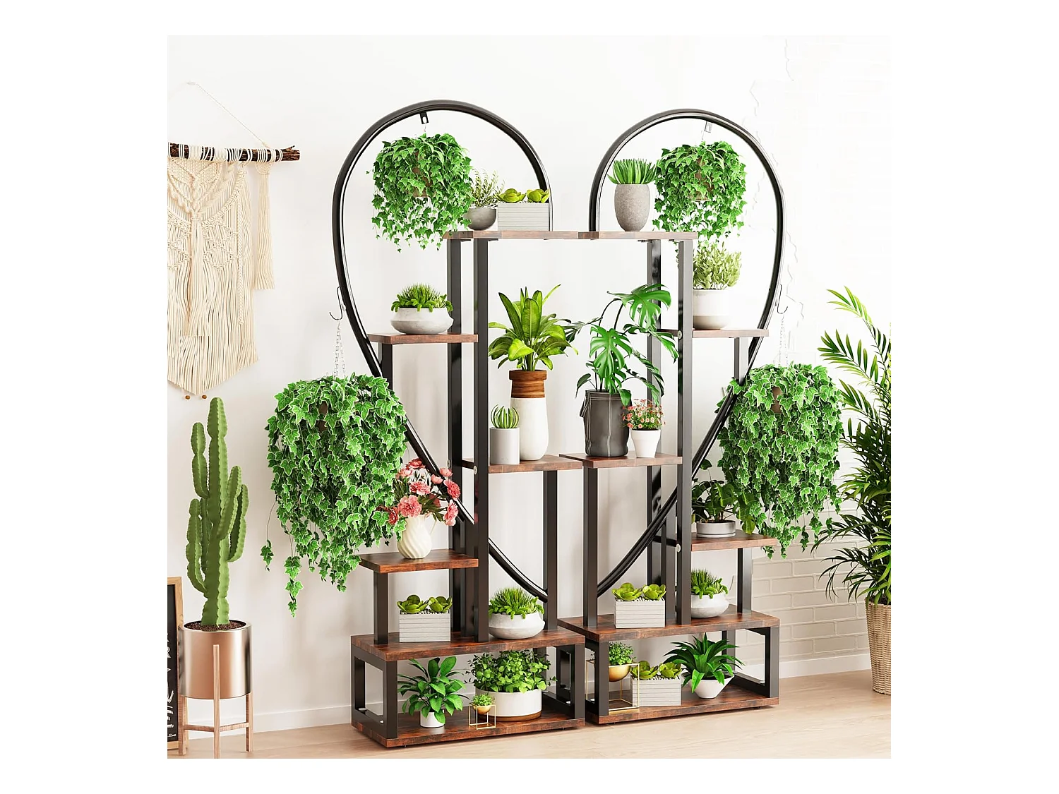 Porte plante intérieur en fer forgé étagère plantes support pot de fleurs à 6 niveau 165x112x28cm