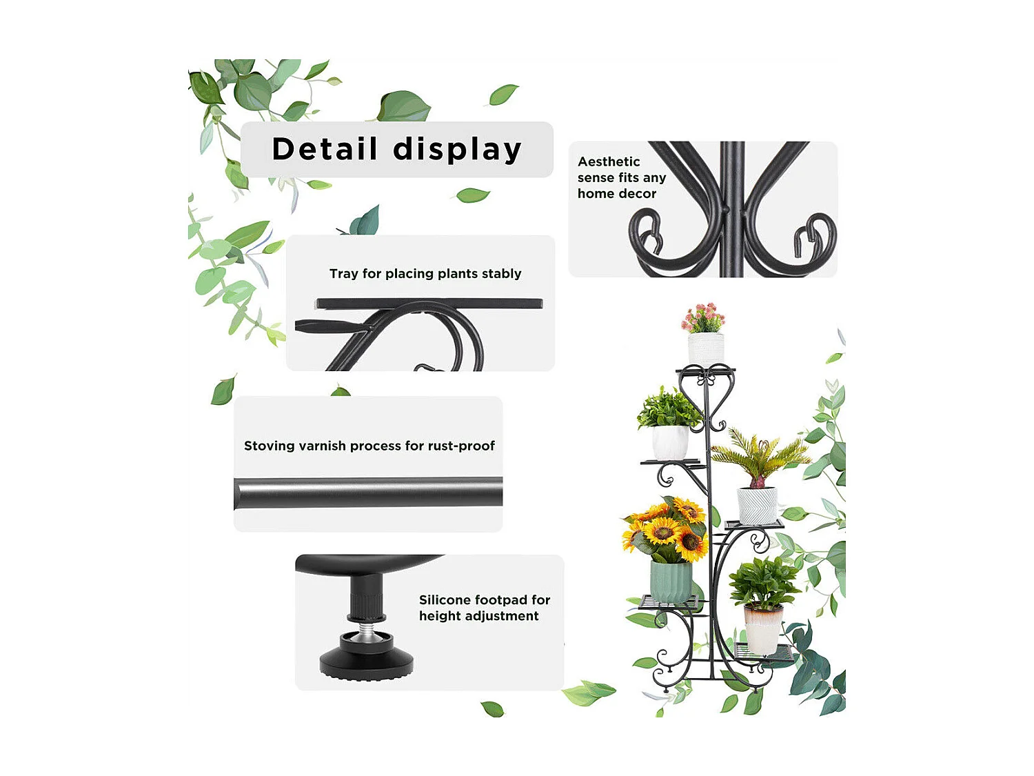 Étagère plante intérieure porte plantes extérieur de 5 niveaux support pot de fleurs 107x57x22cm