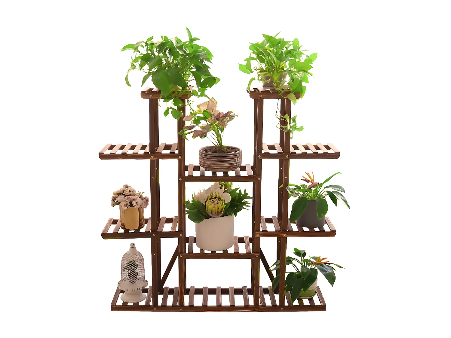 Porte plante en bambou intérieur étagère fleur à 5 niveaux escalier plantes pour salon 93x45cm